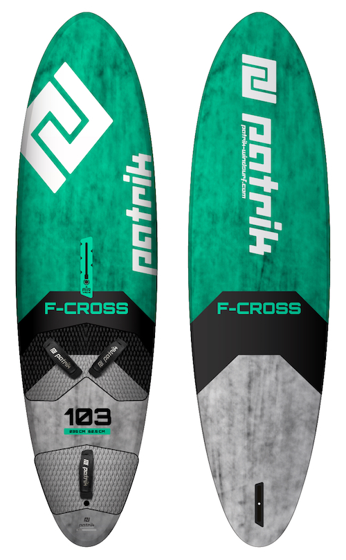 F-CROSS 103ℓ ▶︎ 全長=235cm|最大幅=62.5cm|ボリューム=103ℓ|フィン=パワーボックス(30cm_G10フィン付き)